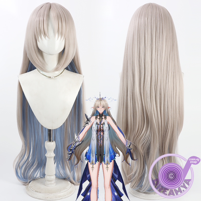 Anime Cosplay Blue Hair - Cartethyia คอสเพลย์วิกผม Wuthering คลื่น Biege สีฟ้ายาว